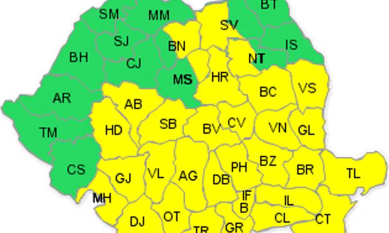 ATENŢIONARE METEOROLOGICĂ : 2 CODURI GALBENE !