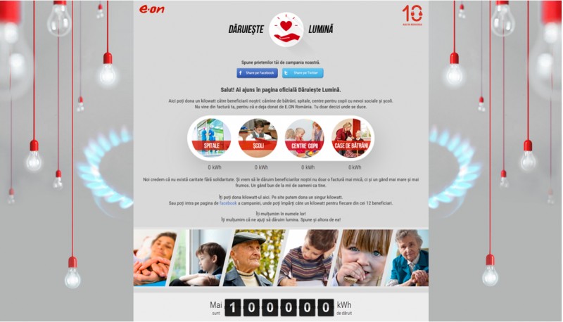 Românii au dăruit printr-un singur click 100.000 de kWh unor spitale, şcoli, centre de copii şi bătrâni Românii au dăruit printr-un singur click 100.000 de kWh unor spitale, şcoli, centre de copii şi bătrâni