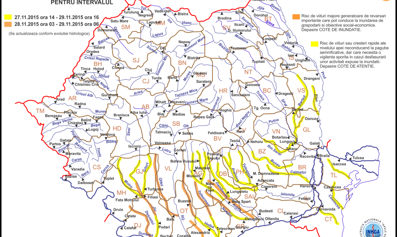 Hidrologii au emis o atenţionare cod portocaliu de inundaţii pe râurile din bazinele Teleajen şi Prahova Hidrologii au emis o atenţionare cod portocaliu de inundaţii pe râurile din bazinele Teleajen şi Prahova