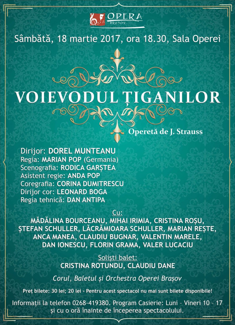 „Voievodul țiganilor”, cea mai recentă premieră, pe scena Operei Brașov