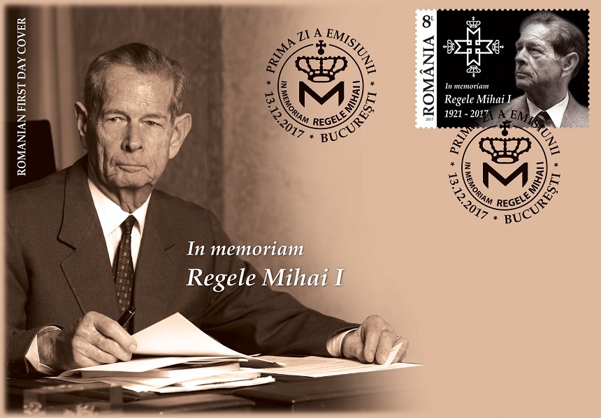 Romfilatelia introduce astăzi în circulaţie o marcă poştală „In memoriam Regele Mihai Întâi”