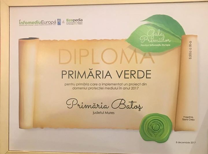 Comuna Batoș a câștigat premiul național de ecologie ”Primăria Verde”