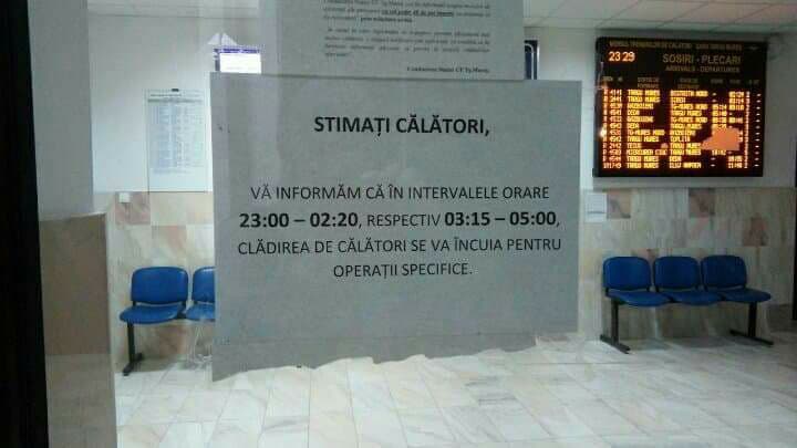 Călător scos noaptea din sala de așteptare a Gării CFR din Tîrgu-Mureș