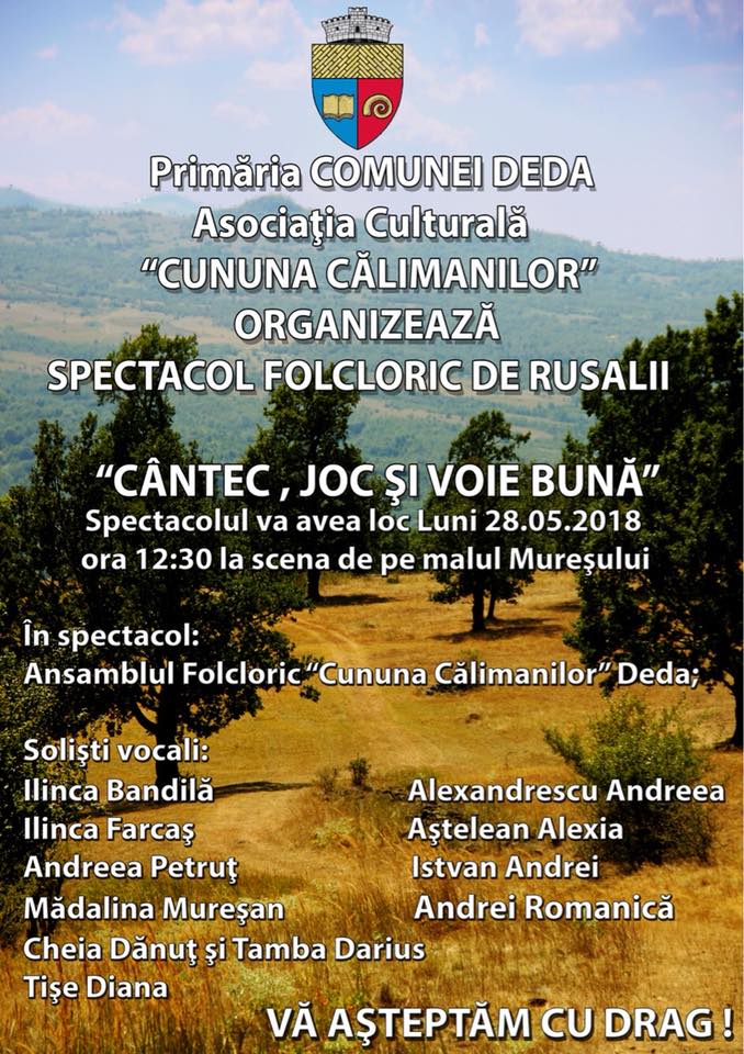 Târg de Rusalii și spectacol de voie bună, la Deda