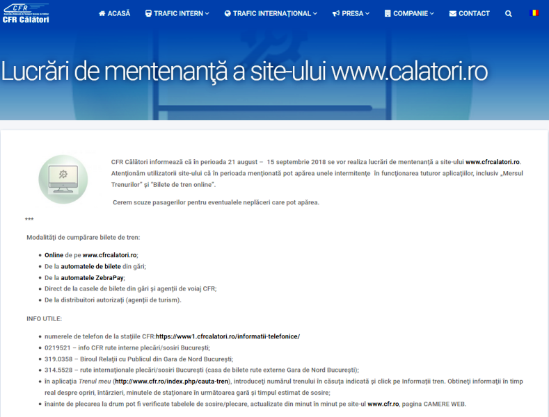Lucrări la site-ul „cfrcalatori.ro”