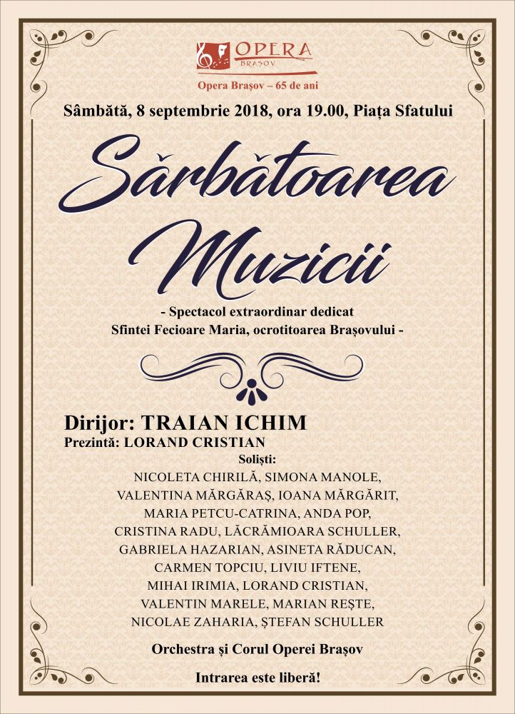 Opera Brașov vă invită la „Sărbătoarea Muzicii” Opera Brașov vă invită la „Sărbătoarea Muzicii”