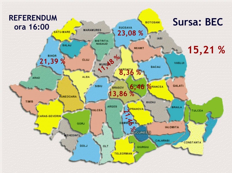 15,21 % dintre alegători au votat până la ora 16,00