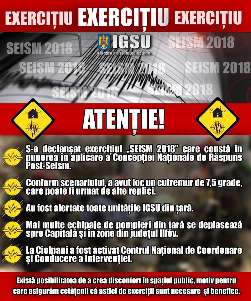 ATENȚIE EXERCIȚIU! Seism 2018