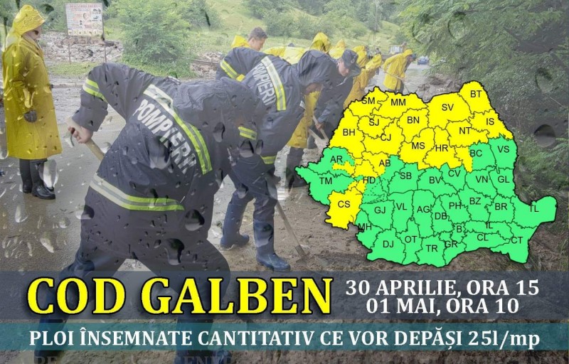 MAI, pregătit să intervină în zonele cu cod galben de vreme rea