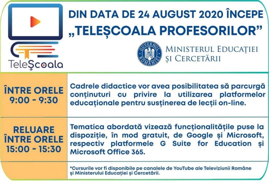 Astăzi începe programul de formare pentru cadrele didactice, „Teleșcoala profesorilor”