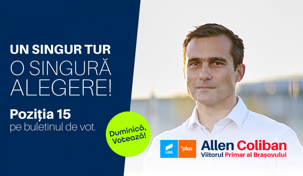 ELECTORALĂ / La alegerile de duminică Alianța USR-PLUS îl susține la primăria Brașov pe Allen Coliban