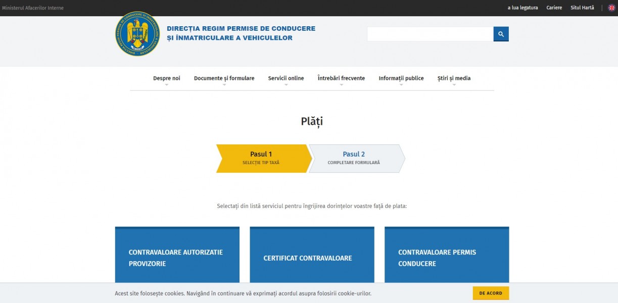 Serviciu de plată online pentru actele auto