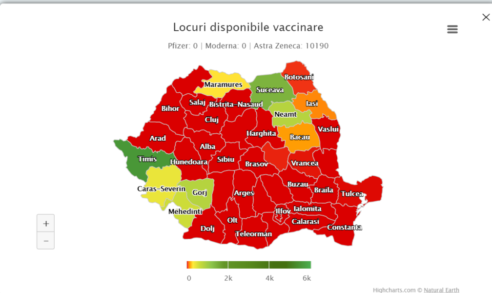 Harta interactivă a centrelor de vaccinare, pe tipuri de vaccin, este funcțională