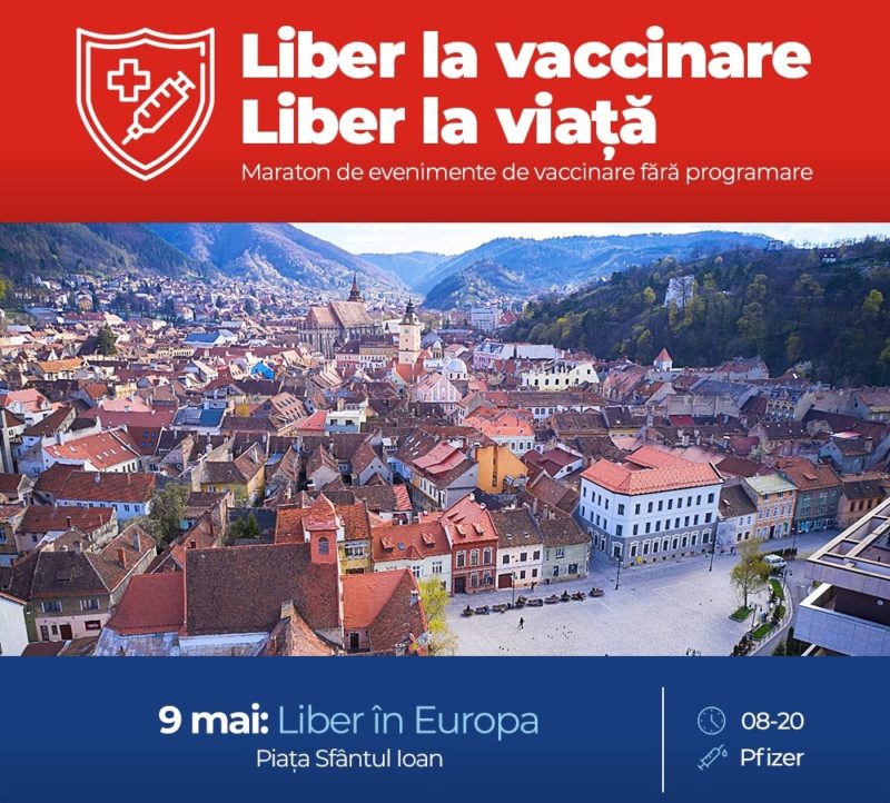 Duminică, maraton al vaccinării în centrul Brașovului