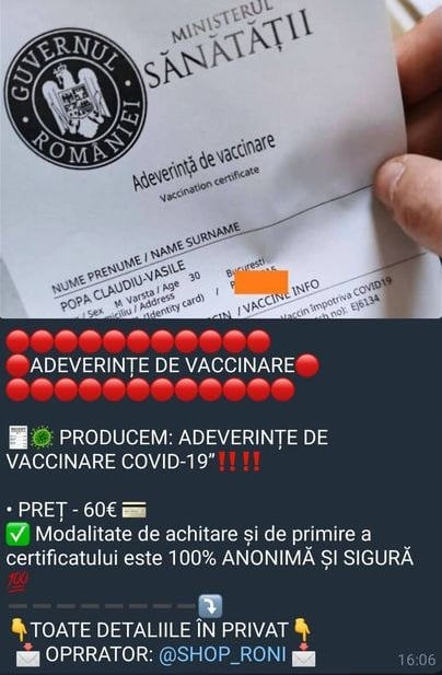CERT.RO investighează existenţa unei campanii de falsificare a adeverinţelor de vaccinare împotriva COVID-19