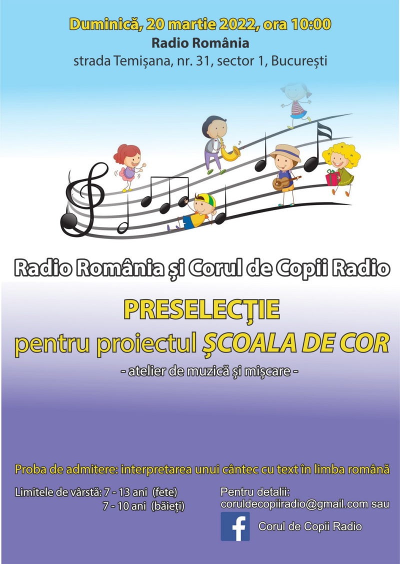 Corul de Copii Radio lansează un nou proiect pentru cei mici: „Școala de cor” – atelier de muzică și mișcare