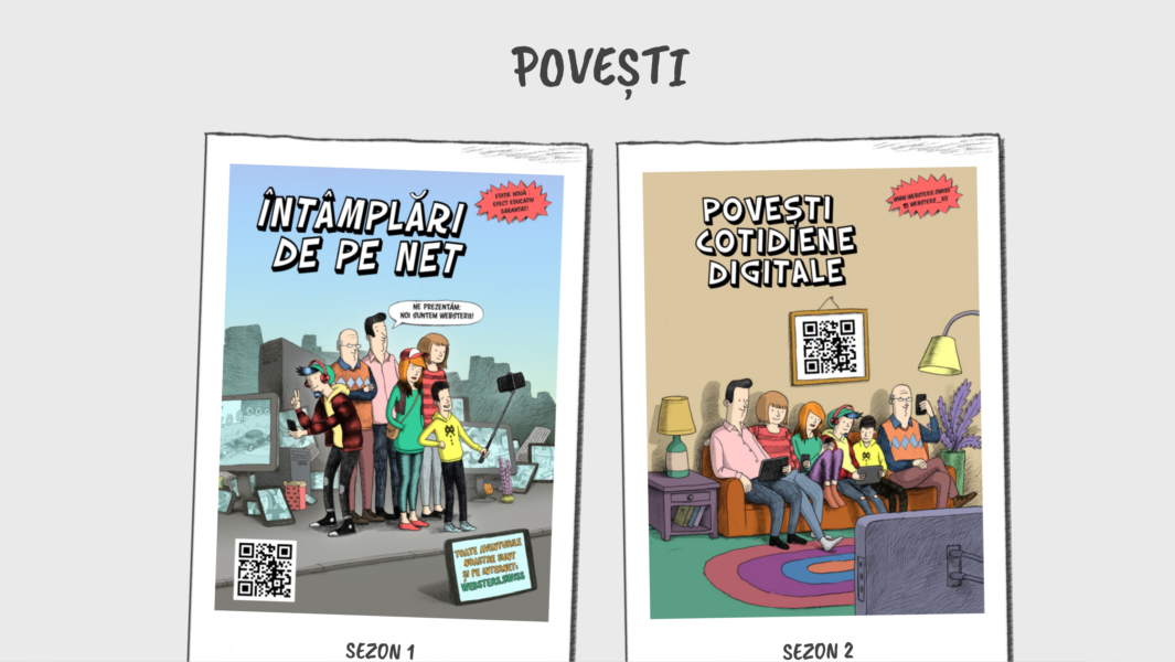 Platformă educaţională online cu două broşuri cu benzi desenate în limba română