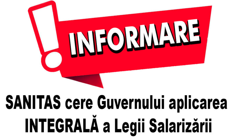 Federaţia Sanitas cere Guvernului aplicarea integrală a Legii salarizării bugetare