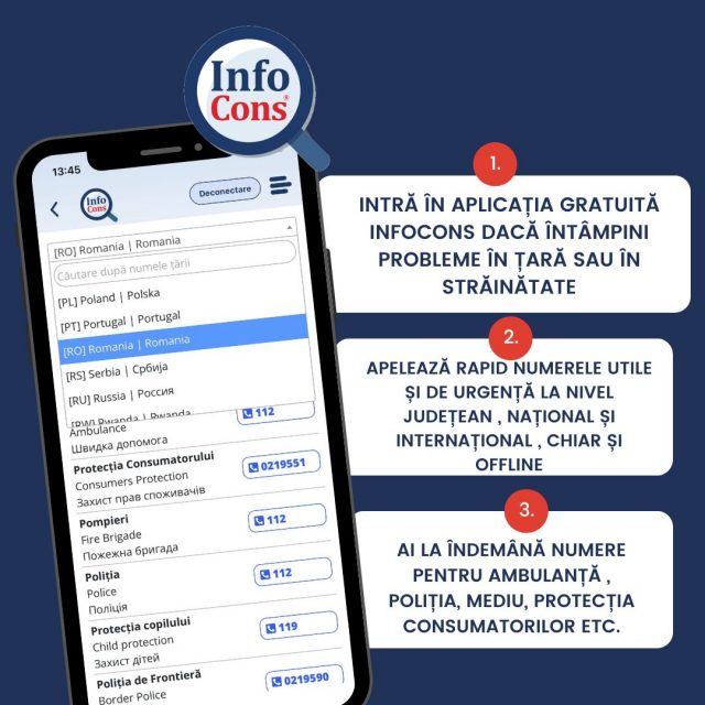Numerele de urgenţă din lume şi lista adăposturilor de protecţie civilă din România, disponibile în Aplicaţia InfoCons