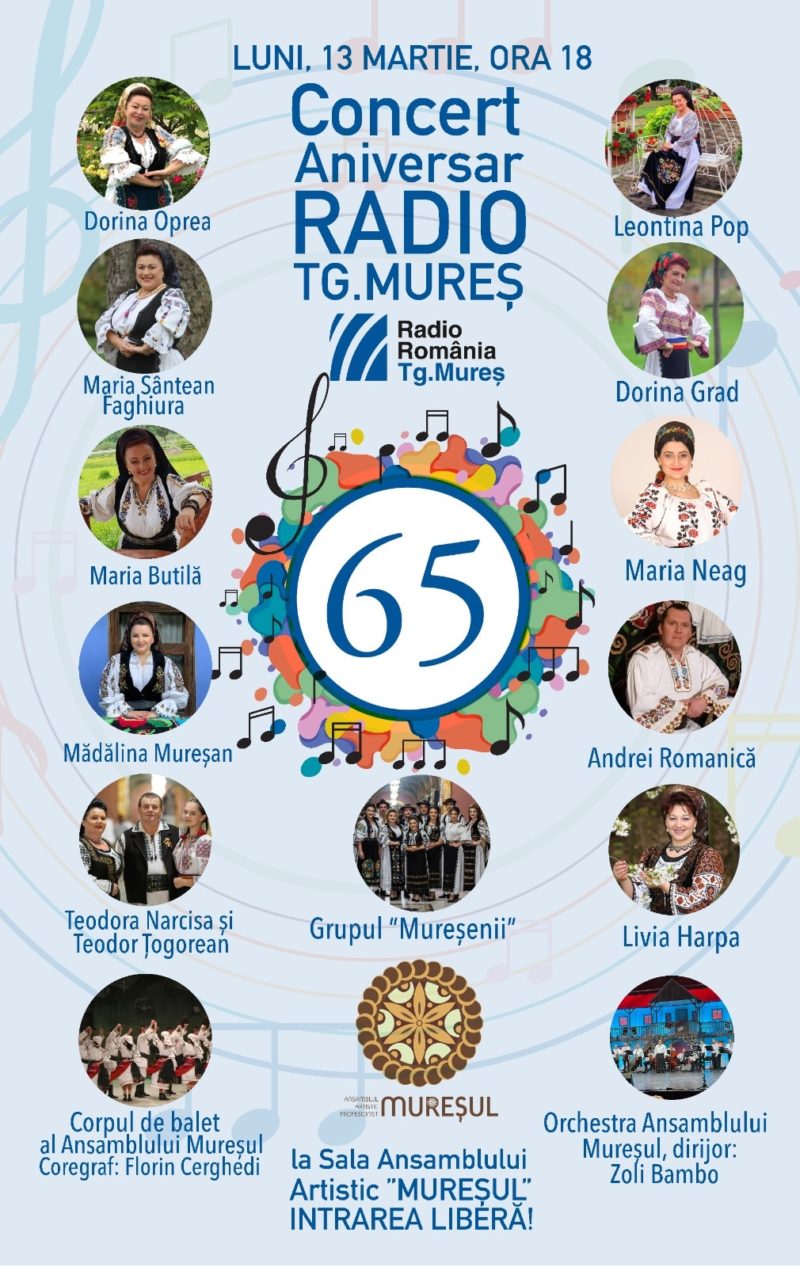 Radio Tg.Mureș sărbătoreșe 65 de ani printr-un concert folcloric aniversar, luni, la Ansamblul ”Mureșul”