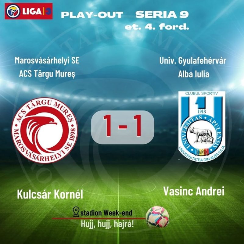 Liga a III-a de fotbal: ACS Tg.-Mureș, egal cu liderul