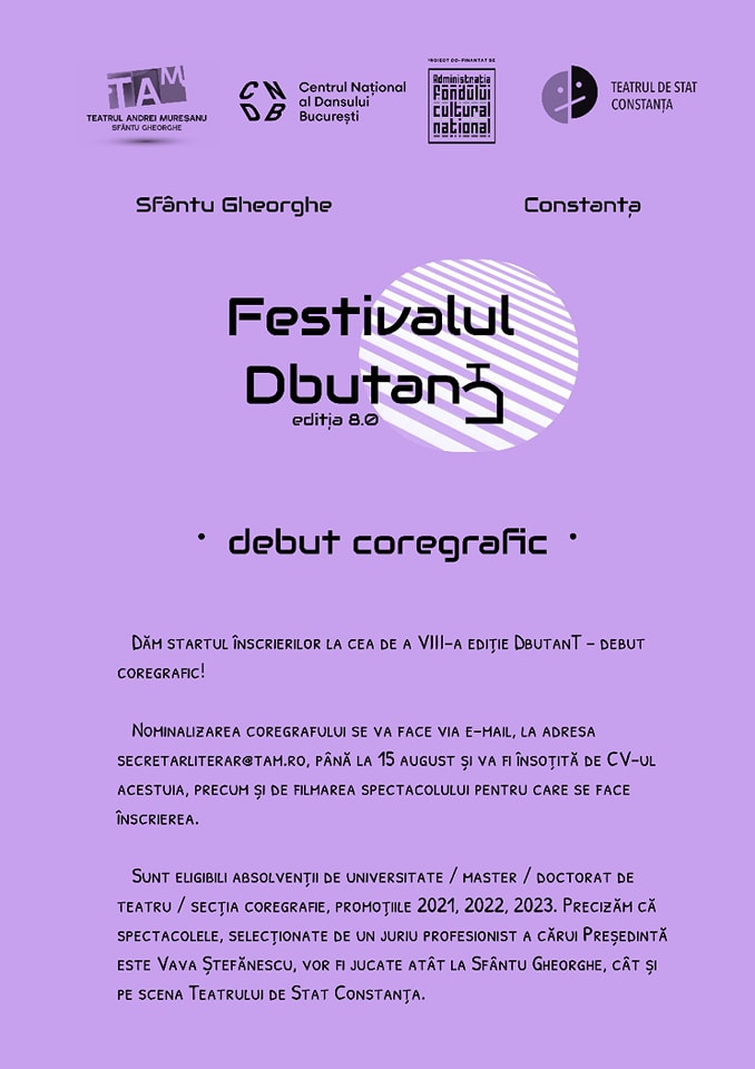 Au început înscrierile la Festivalul DbutanT; ediţia din acest an, dedicată debutului coregrafic