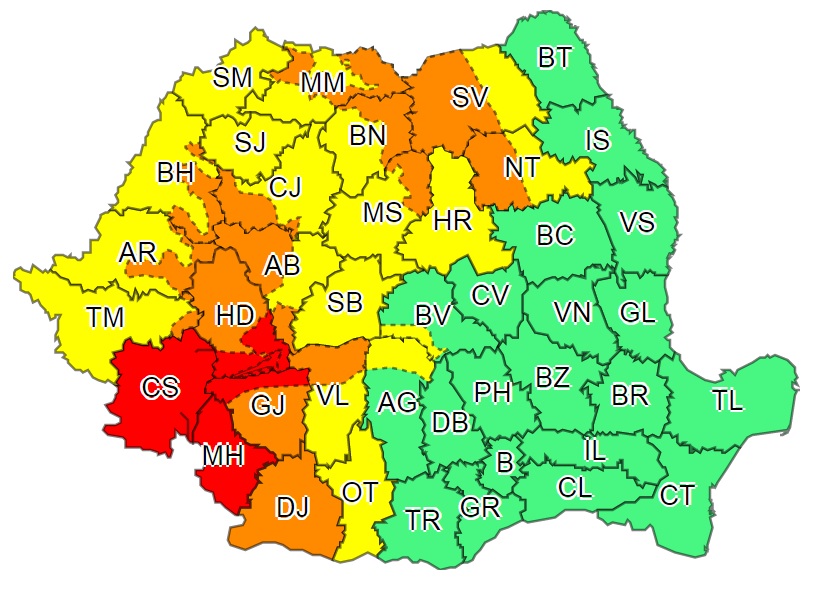 Un cod roşu de ploi torenţiale a fost emis în această dimineaţă de meteorologi