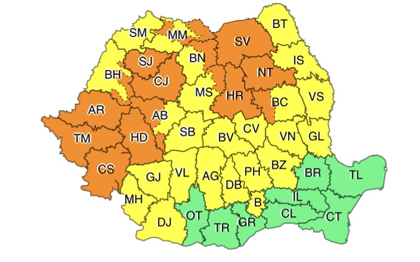 Meteorologii au emis avertizări de vreme severă pentru aproape toată ţara