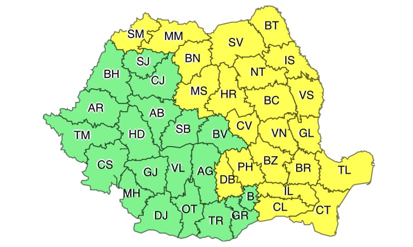 Cod galben de instabilitate atmosferică în Mureș, Harghita și Covasna