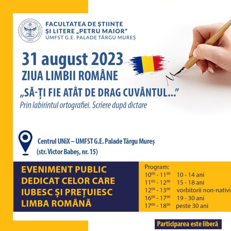 Exercițiu de scriere după dictare de Ziua limbii Române, la Tg.Mureș