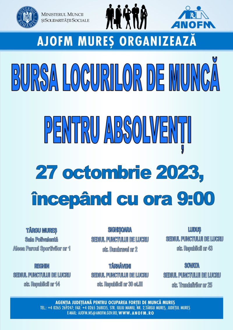 Absolvenții mureșeni își pot găsi un loc de muncă la bursa de săptămâna viitoare Absolvenții mureșeni își pot găsi un loc de muncă la bursa de săptămâna viitoare