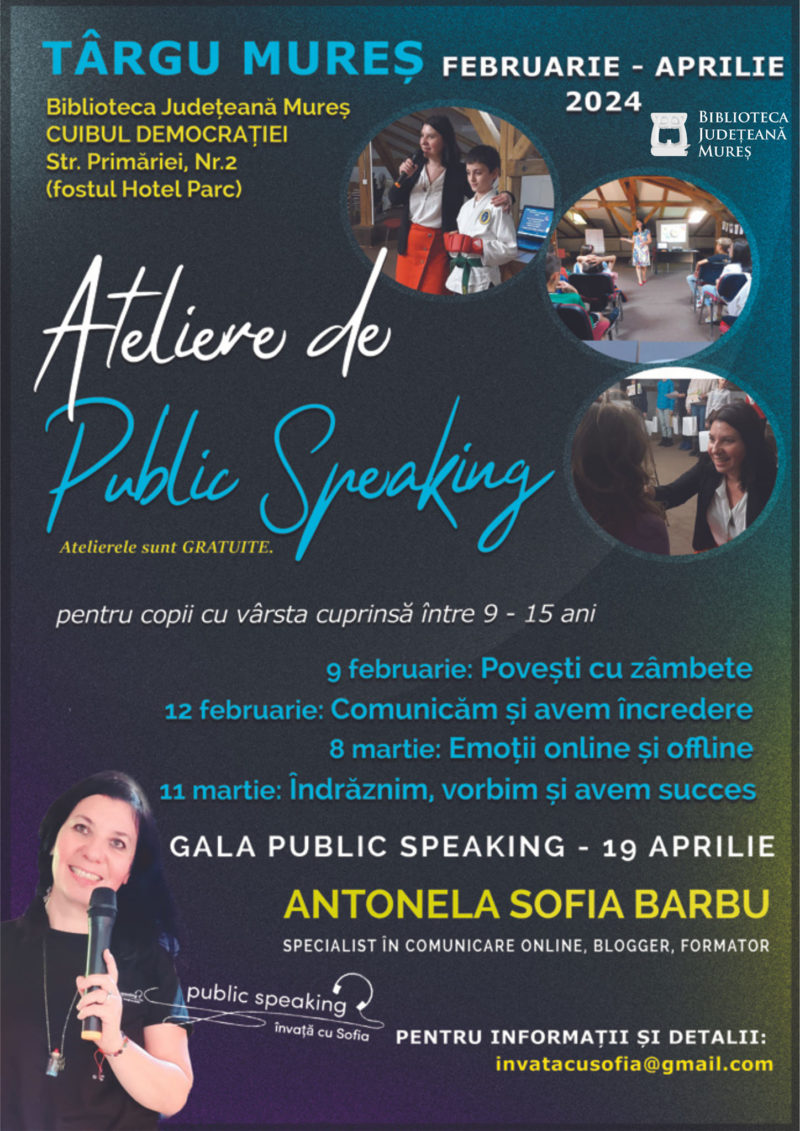 Ateliere de public speaking pentru copii, la Biblioteca Județeană Mureș