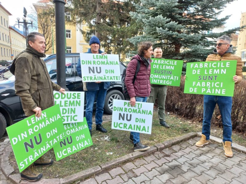 Lucrătorii din industria de prelucrare a lemnului au protestat, azi, în fața Prefecturii Brașov Lucrătorii din industria de prelucrare a lemnului au protestat, azi, în fața Prefecturii Brașov