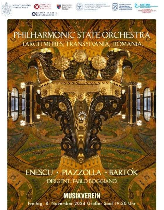 Afiş special pentru concertul special al Orchestrei Filarmonicii târgumureșene la Viena