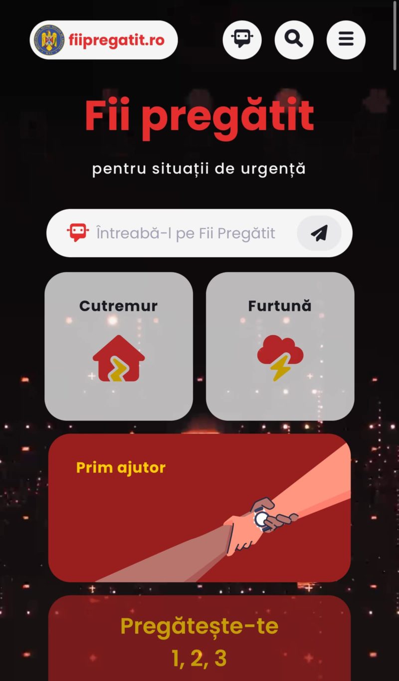 A fost lansată o nouă versiune a platformei naţionale de pregătire pentru situaţii de urgenţă, denumită ,,fii pregătit”