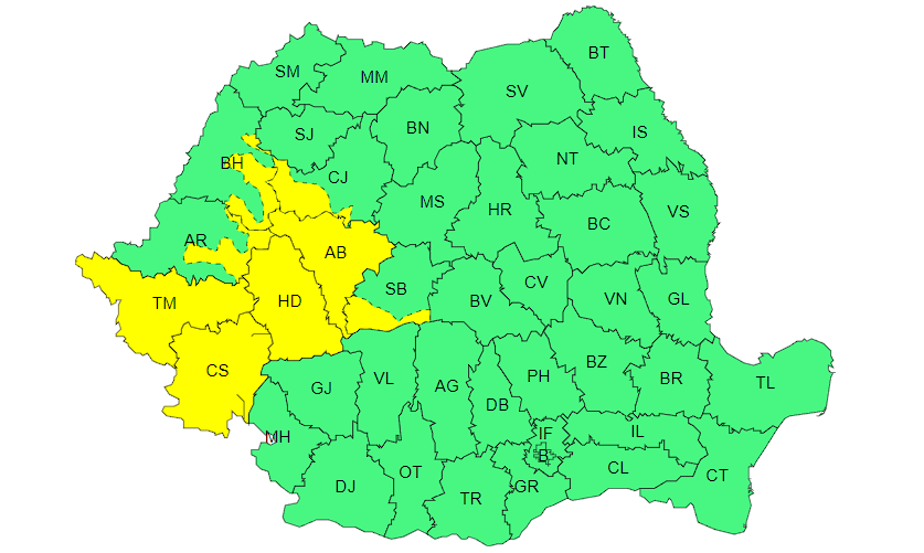 Cod galben de inundaţii pe râuri din Transilvania, Banat, Crişana şi Oltenia, până vineri dimineaţa