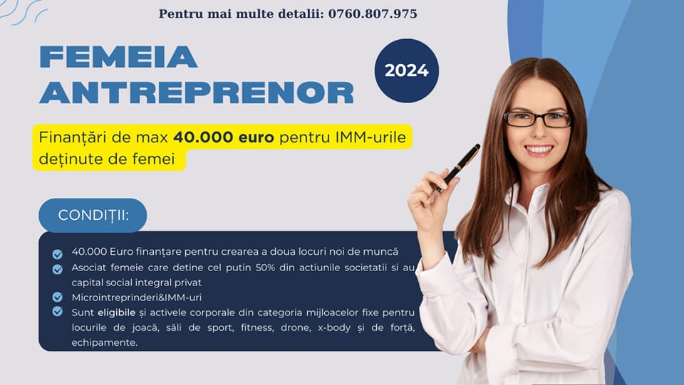 Înscrierile în cadrul programului „Femeia Antreprenor” vor începe pe 30 iulie şi vor fi deschise timp de 45 de zile Înscrierile în cadrul programului „Femeia Antreprenor” vor începe pe 30 iulie şi vor fi deschise timp de 45 de zile