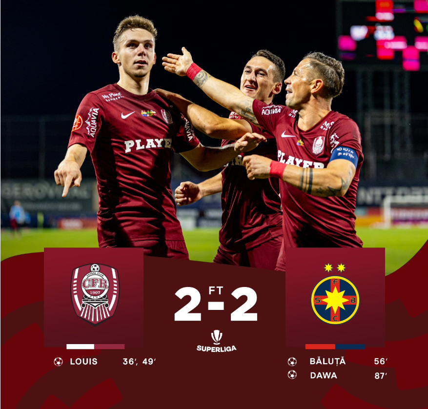 CFR Cluj – FCSB 2-2, în SuperLiga de fotbal