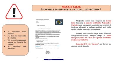 Institutul Naţional de Statistică avertizează publicul cu privire la o serie de mesaje false trimise în numele instituţiei