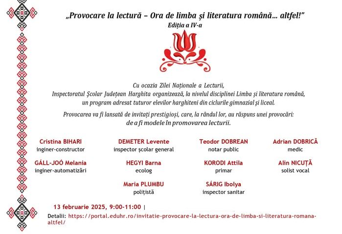 Elevii din Harghita, provocaţi de persoane publice să citească şi în acest an de Ziua Naţională a Lecturii Elevii din Harghita, provocaţi de persoane publice să citească şi în acest an de Ziua Naţională a Lecturii