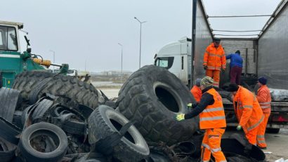 Cantități impresionante de cauciucuri uzate colectate de pe autostrăzile din centrul țării
