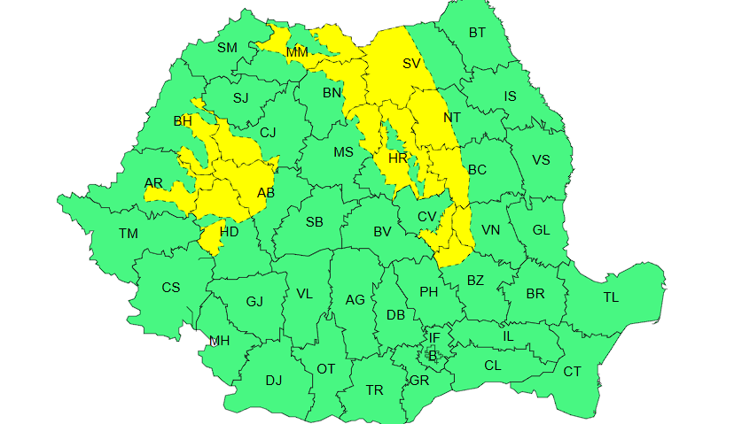 Cod galben de vânt puternic în zonele montane din 15 judeţe Cod galben de vânt puternic în zonele montane din 15 judeţe