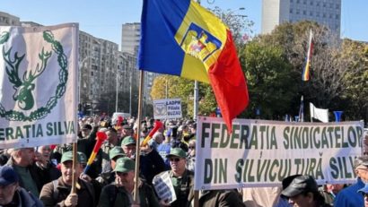 Silvicultorii protestează în Piaţa Victoriei, nemulţumiţi de tăierea salariilor
