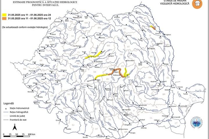 Cod portocaliu de viituri pe două râuri din judeţele Braşov şi Iaşi, până mâine la prânz