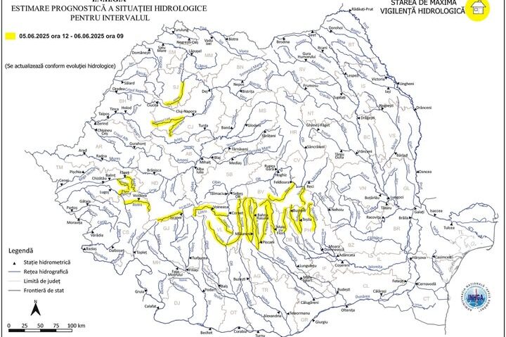 Cod galben de viituri pentru 15 judeţe, până mâine Cod galben de viituri pentru 15 judeţe, până mâine