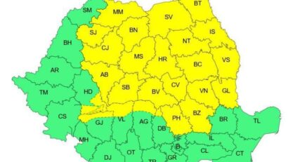Mai mult de jumătate din teritoriul României este astăzi sub cod galben de instabilitate atmosferică