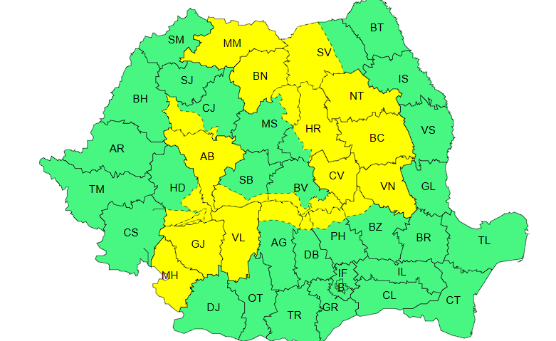 Cod galben de instabilitate atmosferică accentuată și posibile inundații, în județul Mureș Cod galben de instabilitate atmosferică accentuată și posibile inundații, în județul Mureș