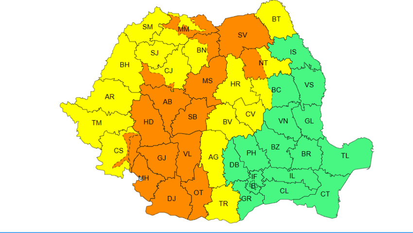 Cod portocaliu de instabilitate atmosferică, azi, în județul Mureș Cod portocaliu de instabilitate atmosferică, azi, în județul Mureș