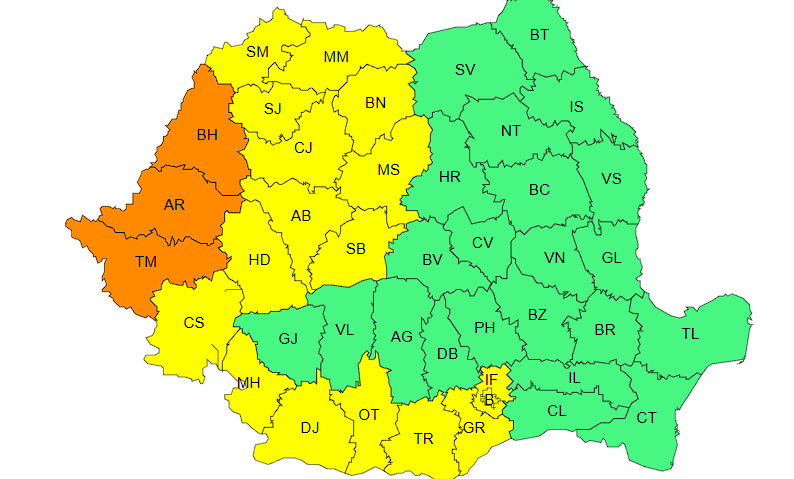 Coduri de caniculă pentru partea de vest a ţării