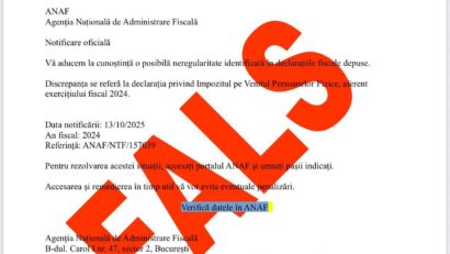ANAF atenţionează asupra unei noi campanii de emailuri false transmise în numele instituţiei